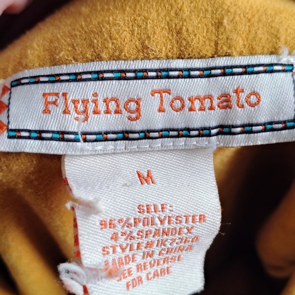 Flying Tomato Mustard Yellow vegan Suede Fringe Button Front Mini Skirt M native - Picture 6 of 7